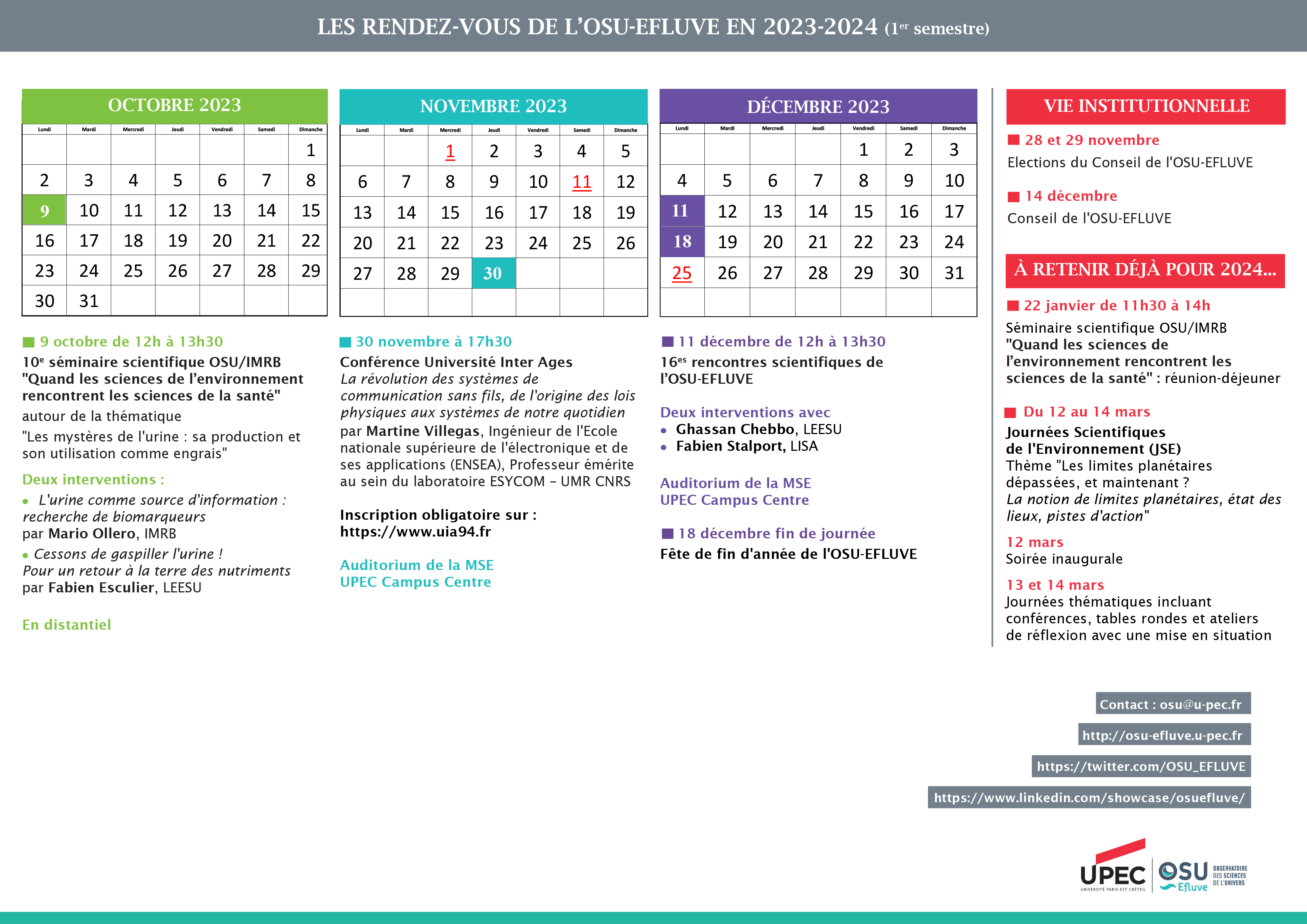 Agenda OSU-EFLUVE 1er semestre 2023-2024